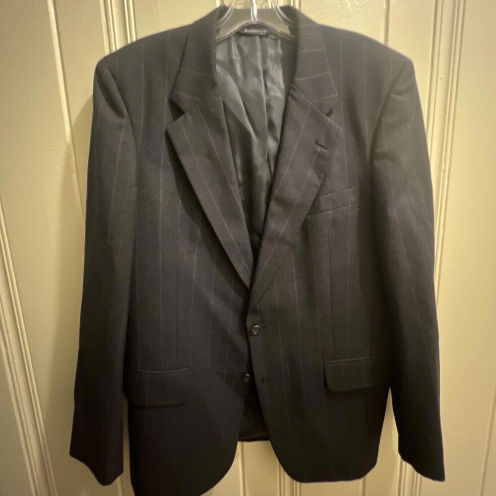 Burberry‎ VTG  Blazer 42R Black Two Button 100% Wool Sport Coat USA Union Made